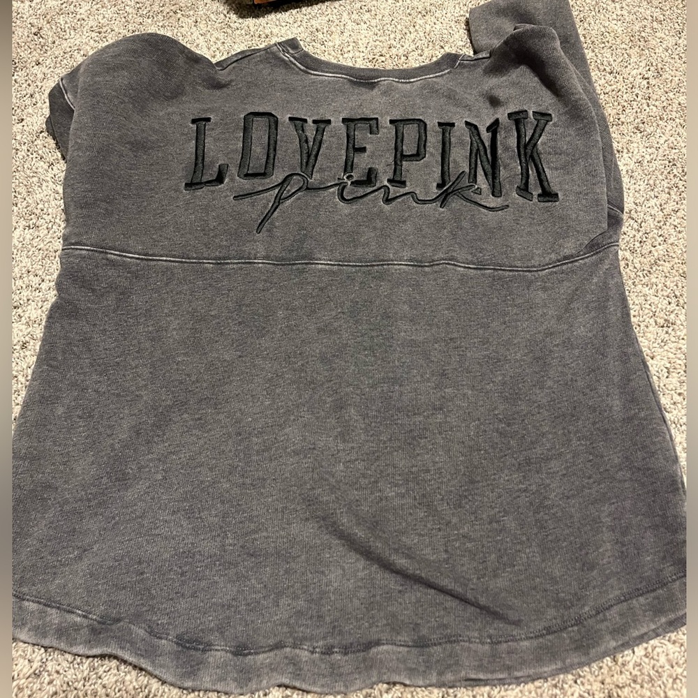 Victoria’s Secret Pink- dark washed out gray crew neck